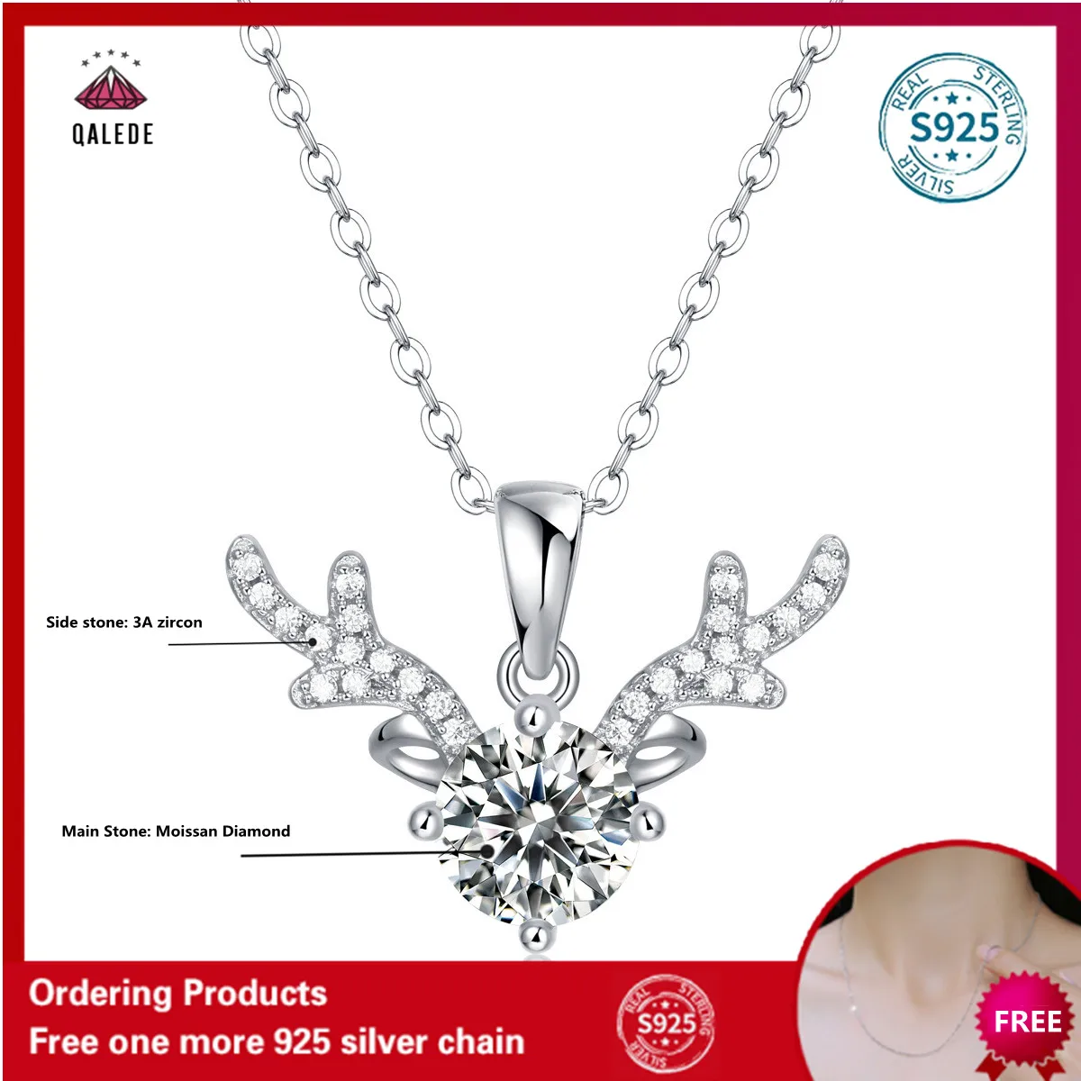 

Женское Ожерелье QALEDE из серебра пробы с кулоном в виде сердцебиения