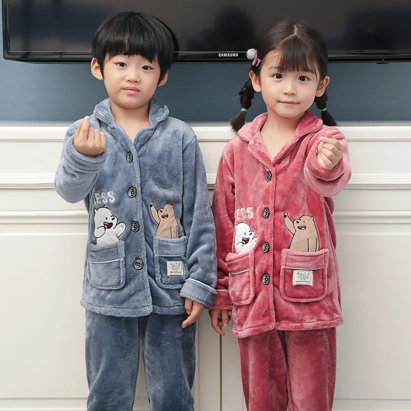 Infantil/детская одежда; зимние пижамные комплекты; утепленная Пижама; Комплект для малышей; повседневная детская фланелевая одежда для сна с отложным воротником; Подростковая Пижама