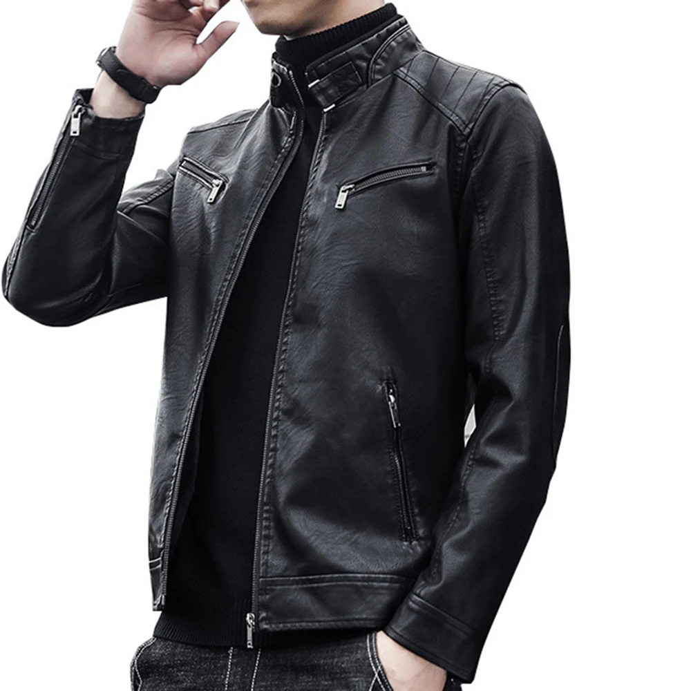 

Mens Bomber Leather Jackets Fashion Men Stand Collar Zipper Coat Motor Jacket Overcoat Motorcycle Leather Man Brand Top Clothing