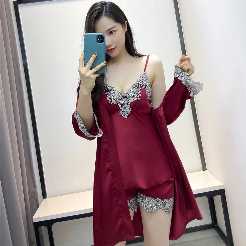 Pajama Sets Silks Satins Sleepwear Sexy Nightwear Pure color lace Pijama Mujer Pajamas For Women sleepwear Lounge Wear Pyjamas | Женская