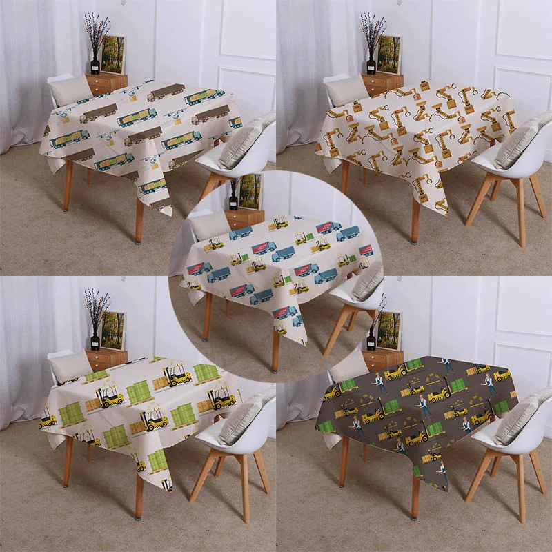 

Cartoon character mechanical forklift work illustration linen printing Waterproof table cloth Home Decoration tablecloth Cover
