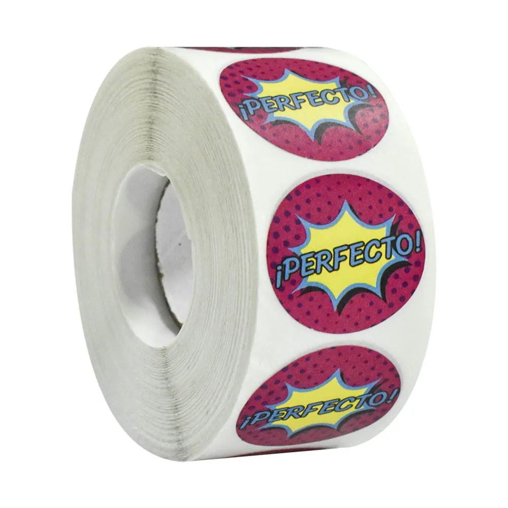 

500pcs/roll cartoon round sticker for kids toys decoration teacher reward sticker for children words "IPERFECTO""good try"