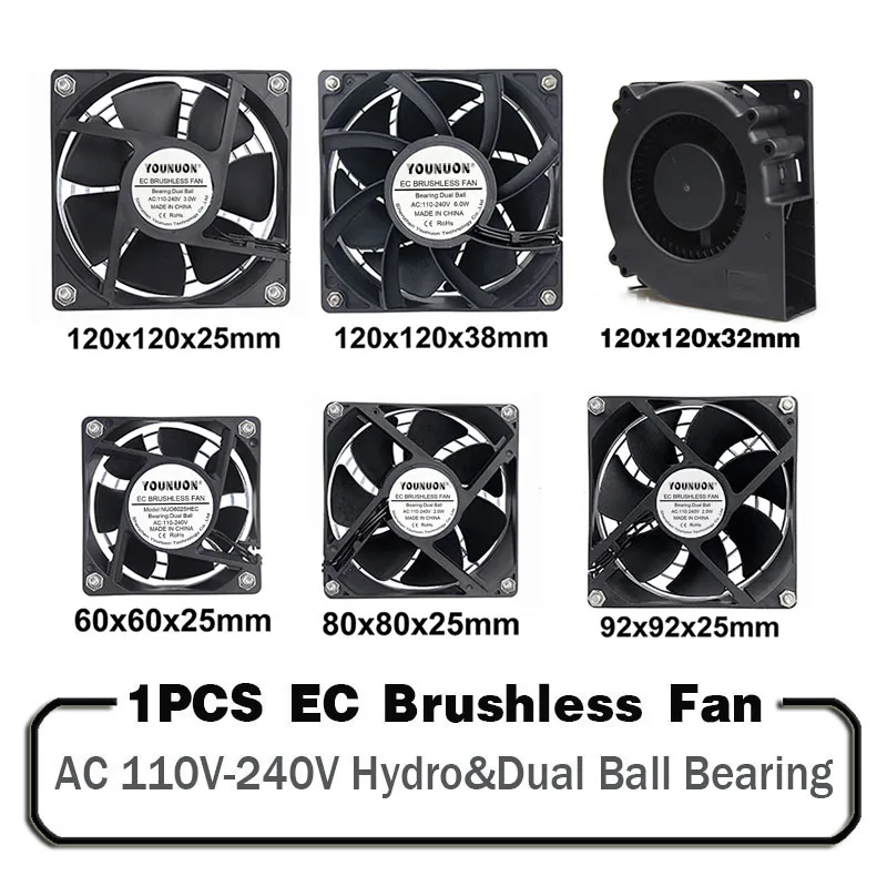 1PCS EC Brushlee Fan 6025/8025/9225/12025/12038/12032 AC 110V 115V 120V 220V 240V Cooling Cooler Fan