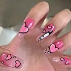 24 шт. накладные ногти гроб розовый Аниме Любовь дизайн Искусственные балерины накладные ногти с клеем полное покрытие накладные ногти нажим на ногти