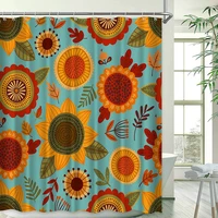 sunflower floral shower curtain abstract bohemian plant flower retro theme bathroom decor with hook waterproof polyester screen
