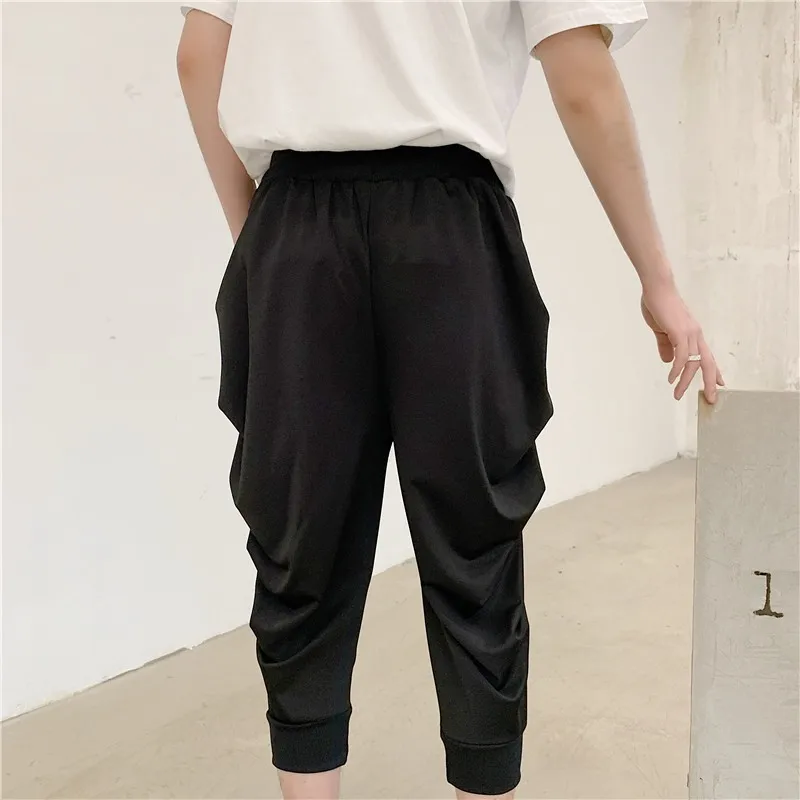 Summer New Lightweight Mens Calf Length Pleated Harem Fashion Casual Loose Fit Male Jogging Pants Elastic Waist Streetwear | Мужская