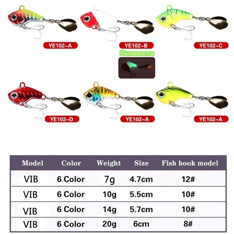 1Pcs Rotating Metal VIB Vibration Bait Spinner Spoon Fishing Lures 7g 10g 20g Jigs Trout Winter Fishing Hard Baits Tackle Pesca