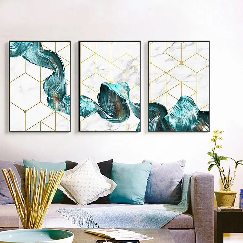 

3pcs Marble Abstract Print Wall Art Canvas Painting Modern Green and White blue Posters Turquoise Home Decor Living Room Decor