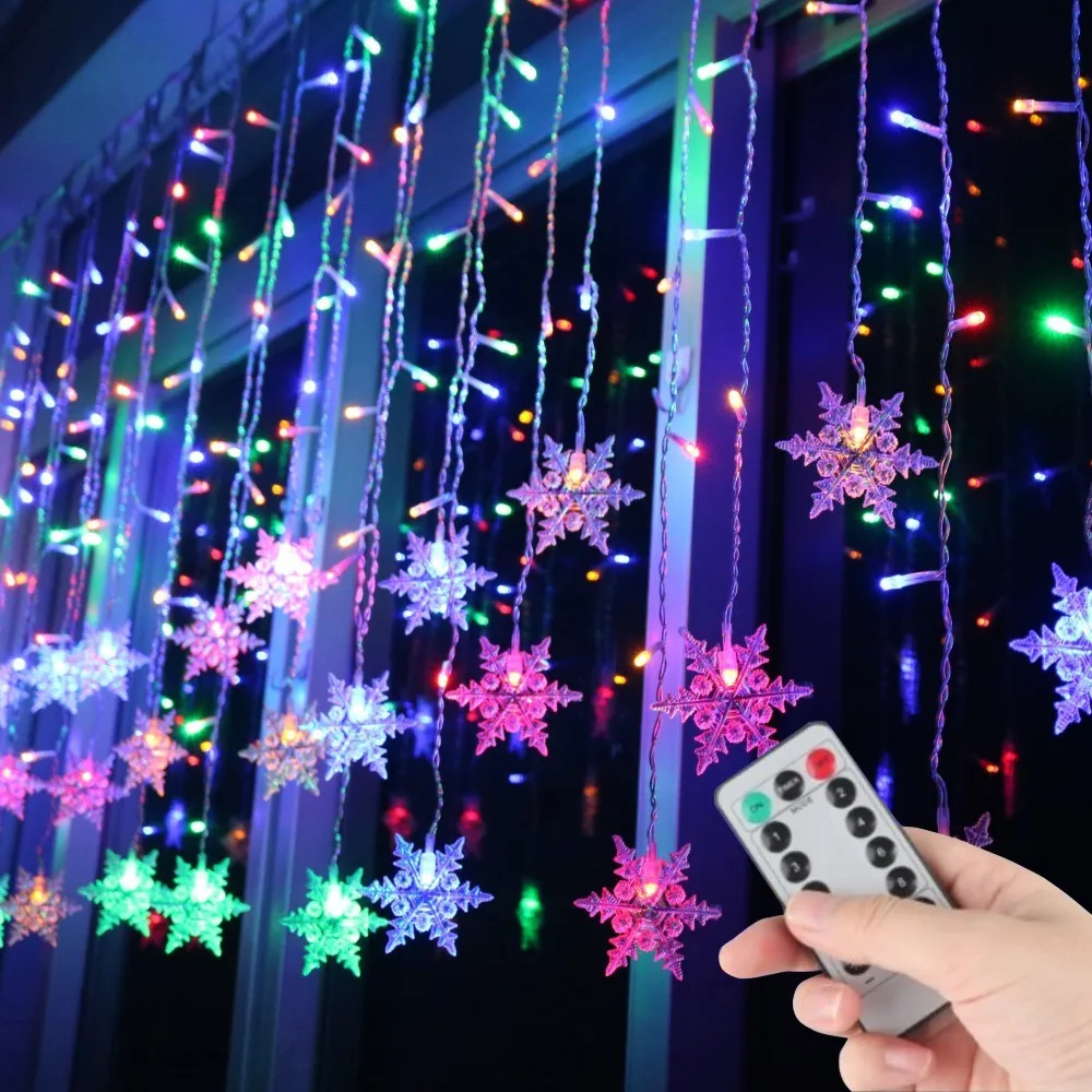 

Battery/USB Operated Snowflake LED Curtain Lights 3.5M 8 Modes & Timer Function for Home Church Wedding Birthday