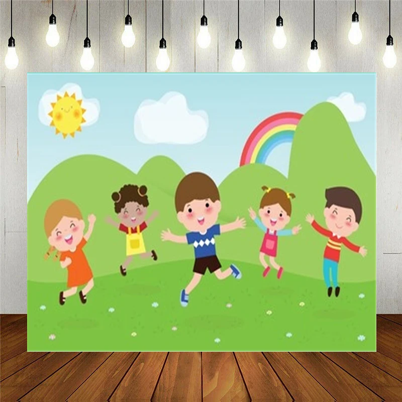 

Photo Studio Props Photography Backdrop Cartoon Children Playing On The Playground Vinyl Background Kids Birthday Decoration