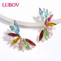 lubov inlaid wings stud earrings acrylic crystal stone women piercing trendy wedding bijoux acier inoxidable femme