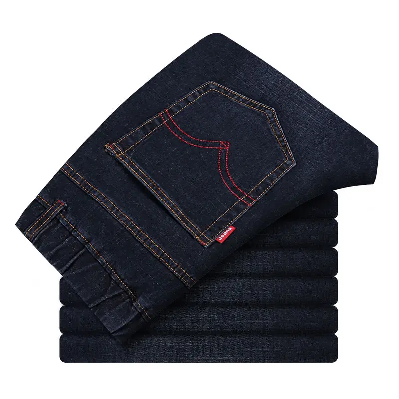 Autumn Winter Cotton Men Jeans Trousers Elastic Waist plus Size Loose Straight High Waist Stretch Casual Men's pants Oversized