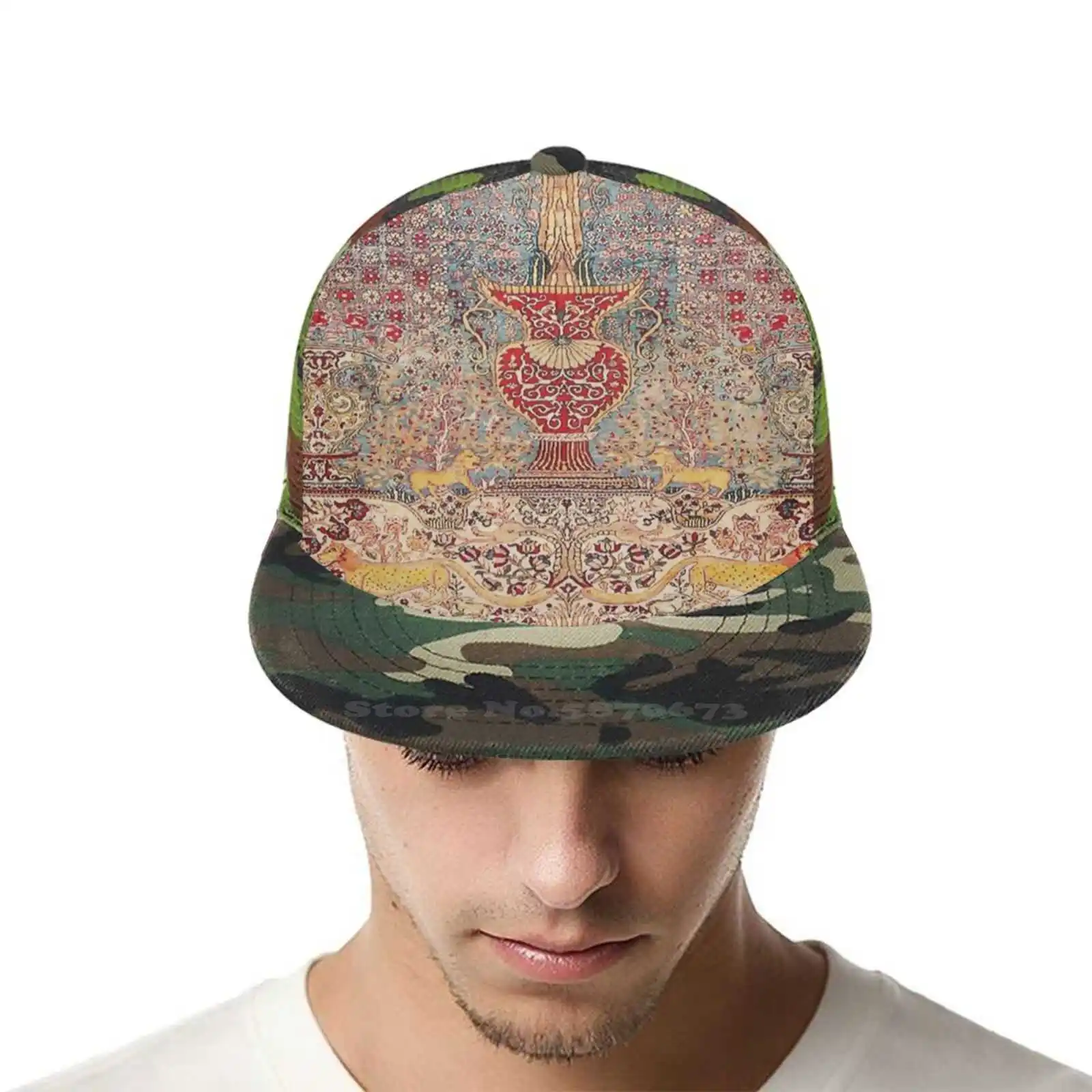 Тегеран Древо жизни античный персидский ковер с принтом черный серый темно-синий