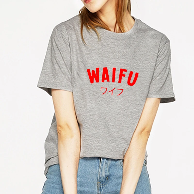Симпатичная хипстерская футболка Tumblr футболки WAIFU японский Харадзюку с красными