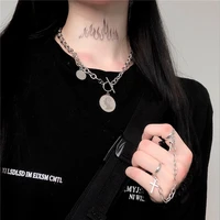 punk hip hop rock stainless steel coin love geometry pendant necklace for women and men round letter chain street jewelry