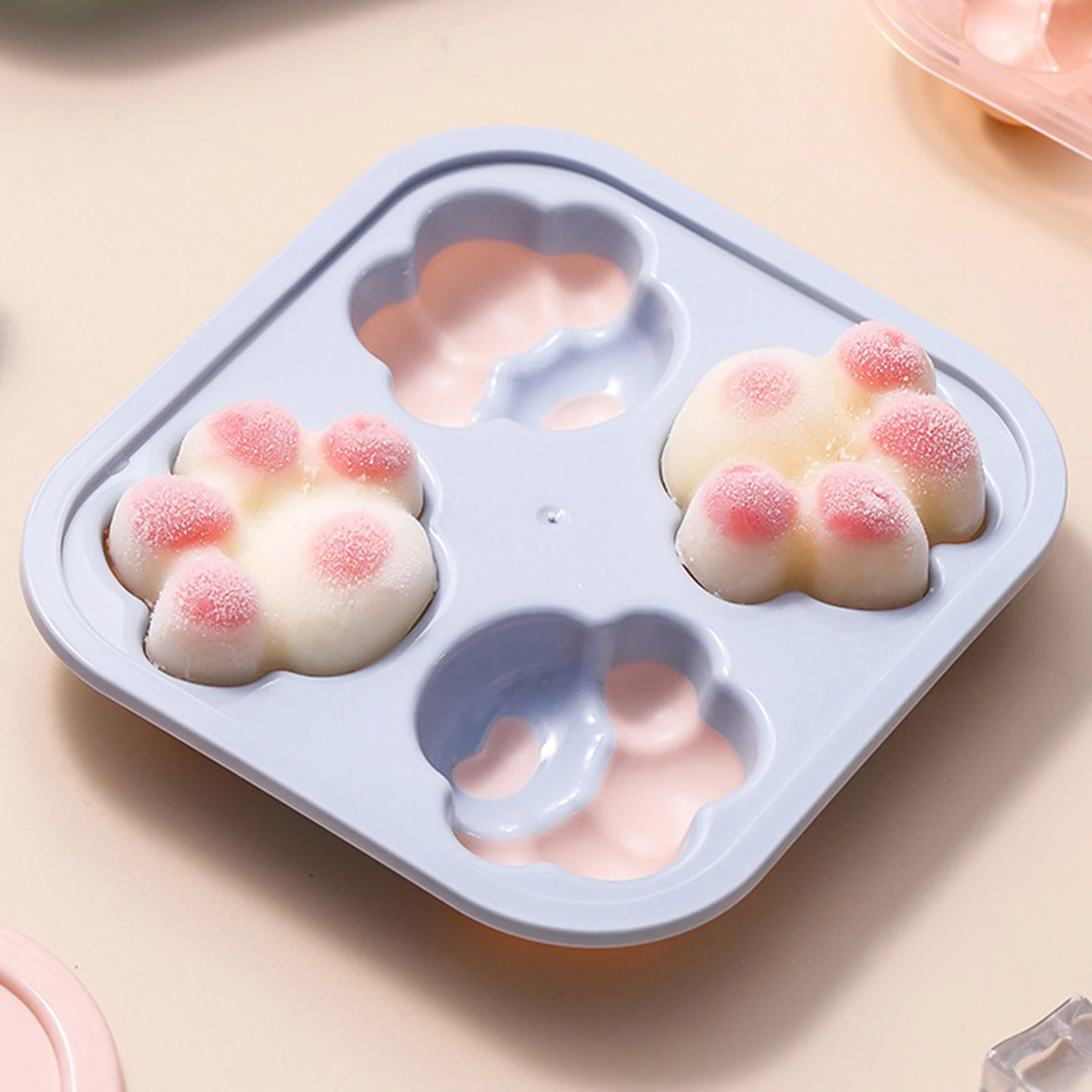 

Ice Making 4 Grids Silicone Mold Cat Paw Shape Frozen Ice Tray Quick Demolishing Fun Cat's Claw Ice Box Ice Touch Mould