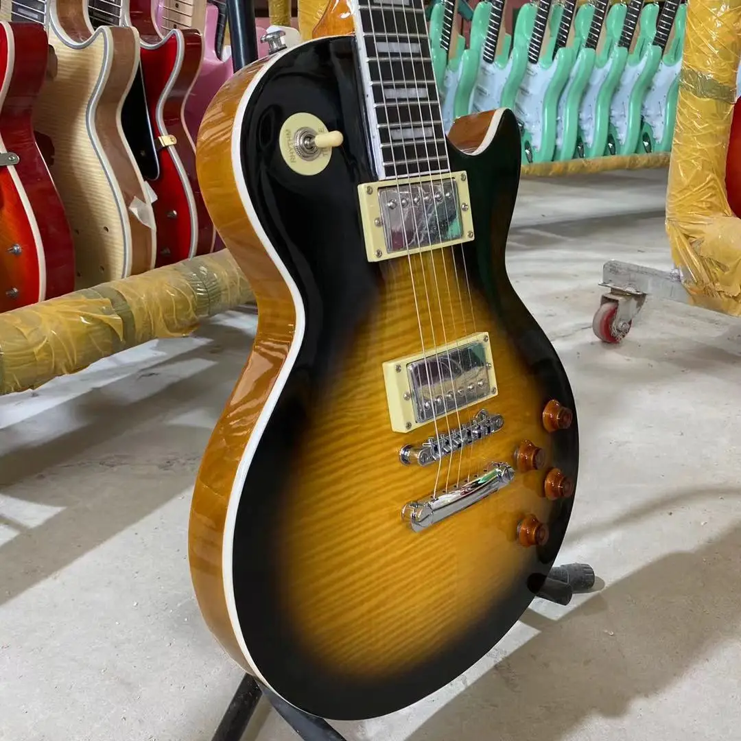 LP электрическая гитара винтажная Sunburst корпус из красного дерева панель из красного дерева Тигр клен Топ хромированная фурнитура Бесплатна...