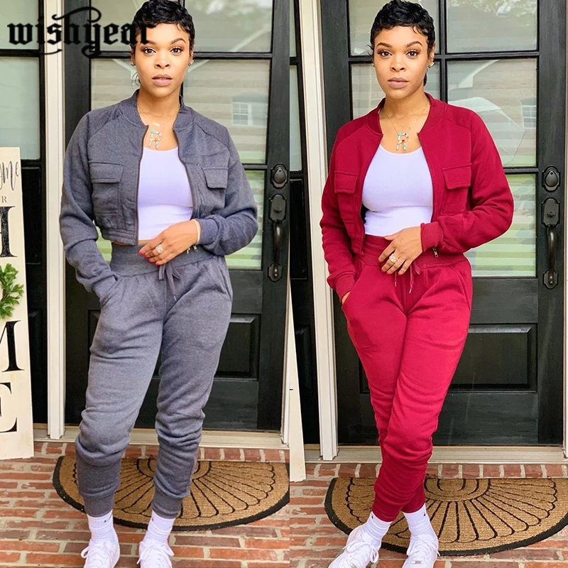 

Женский Повседневный костюм из двух предметов, куртка на молнии с длинным рукавом и брюки с карманами, подходящий комплект, плотный костюм д...