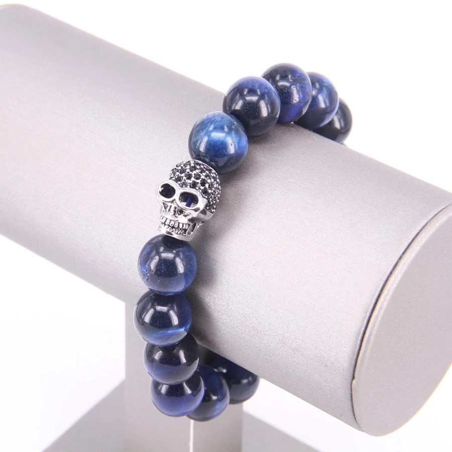 Мужской Эластичный браслет с бусинами в виде глаз Томаса и черепа из циркония