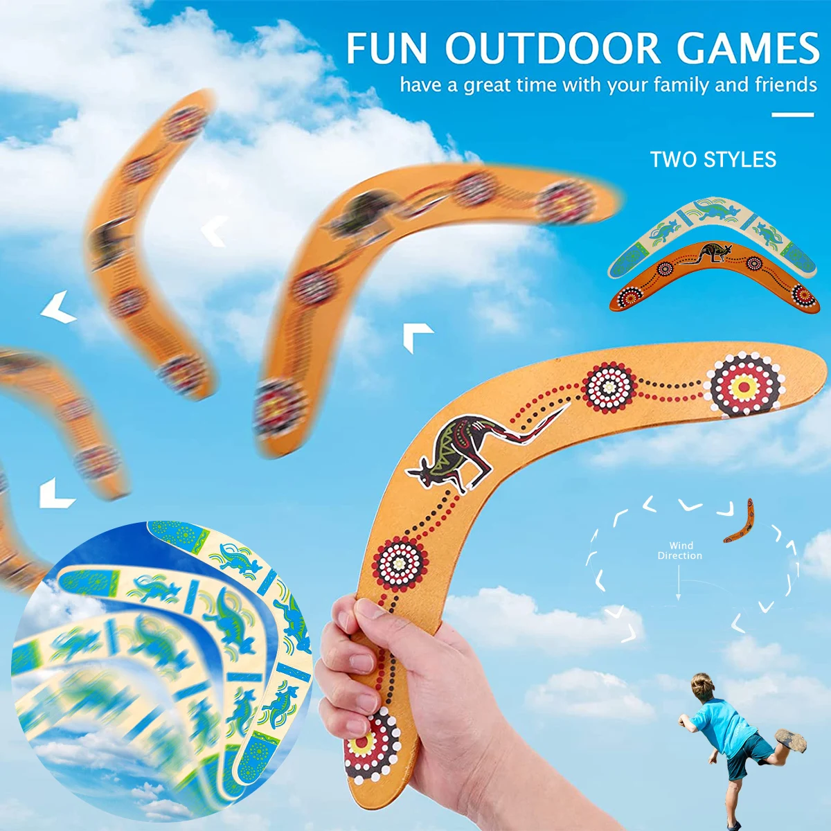 

Wooden V-Shaped Boomerang Exercise Sport Throw Catch Flying Dart Outdoor Workout Saucer Throwback Returning Disc Funny Game Toy