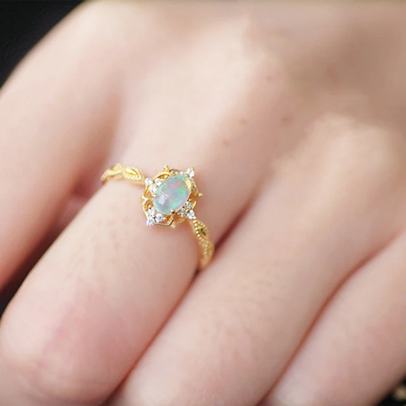 LAMOON 925 Sterling Silver Blue Fire Oval Opal Ring 14K Gold Plated Classic Engagement Rings Fine Jewelry for Women Gift LMRI132 | Украшения