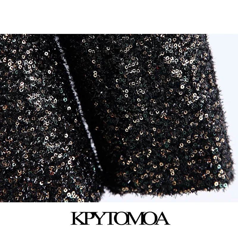 

Vintage Stylish Hidden Breasted Sequined Blazer Coat Women 2020 Fashion V Neck Long Sleeve Female Outerwear Chic Tops