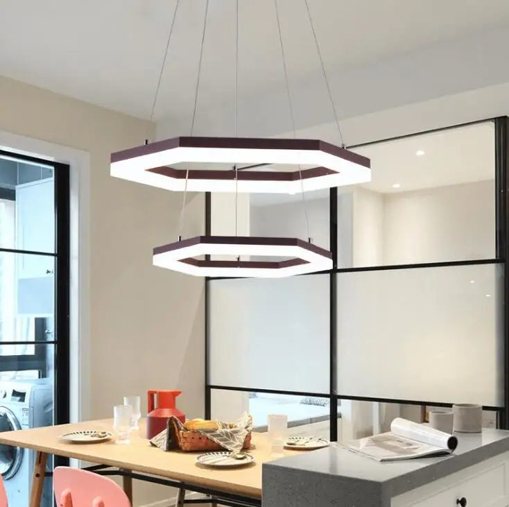 Простая светодиодная офисная люстра с шестигранным кольцом для гостиной