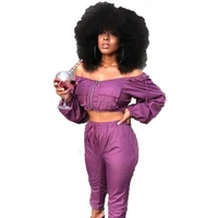 european and american fashion street purple one shoulder tube top casual sports two piece suit