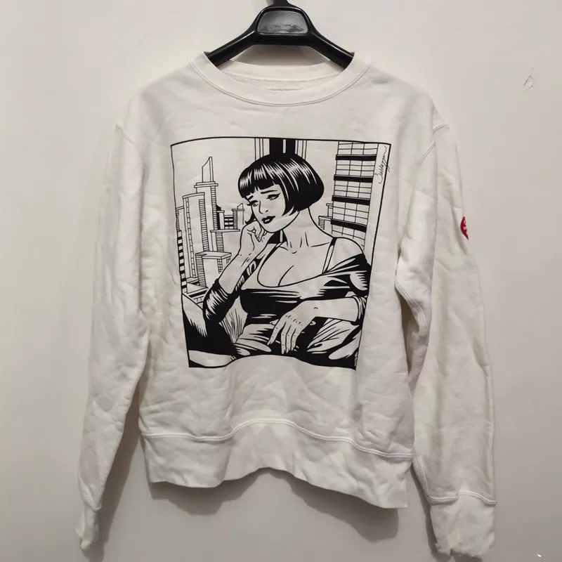 

White CAVEMPT C.E Vintage Sweatshirts Men 1:1 Best Quality C.E Fashion Crewneck Simple Style Comic Print Cav Empt Women Hoodies