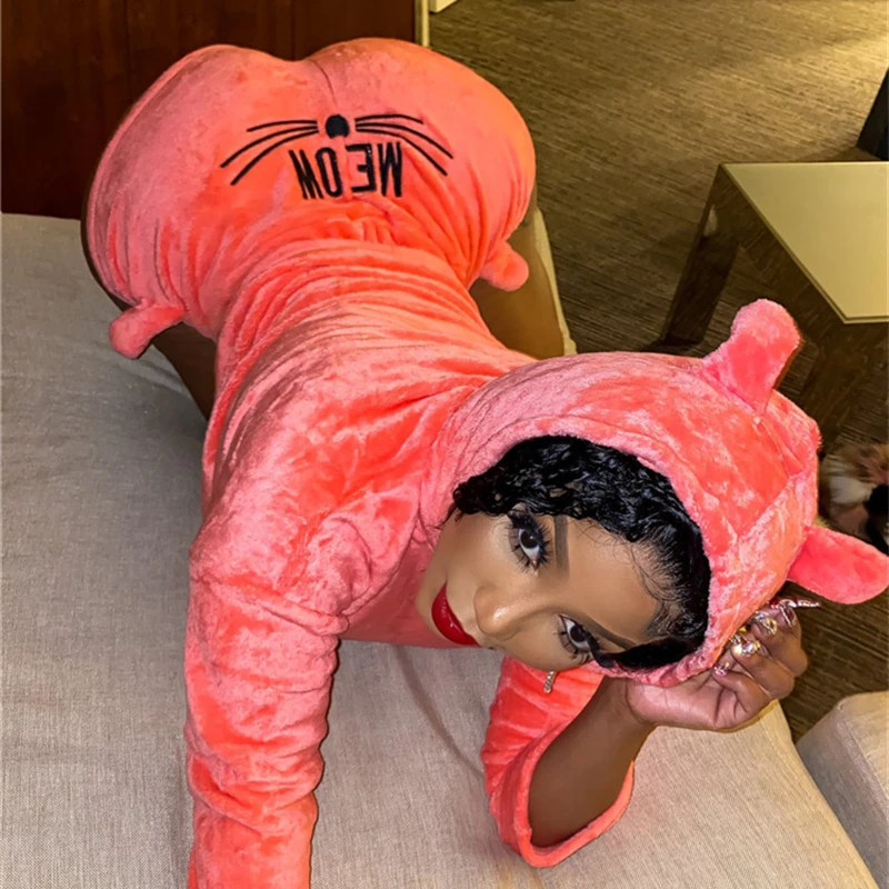 

Женские Фланелевые пижамы, комплект из 2 предметов, милые плюшевые костюмы комплекты зимняя теплая мяу с длинными рукавами с буквенным прин...