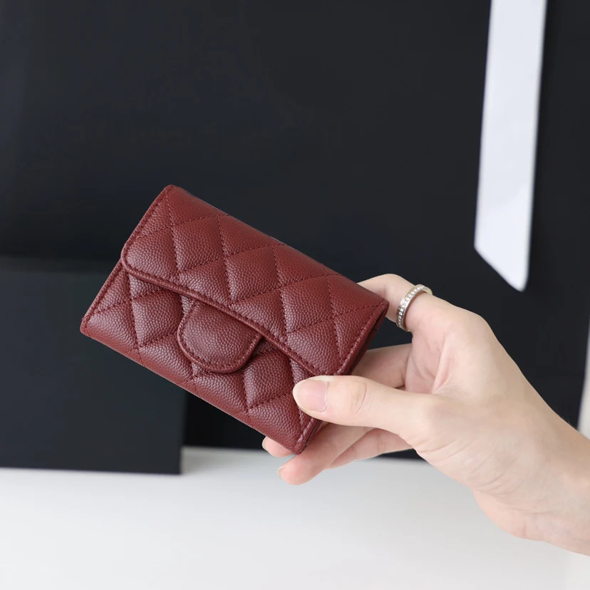 

5A+ quality imported 100% caviar leather luxury brand female clamshell card holder