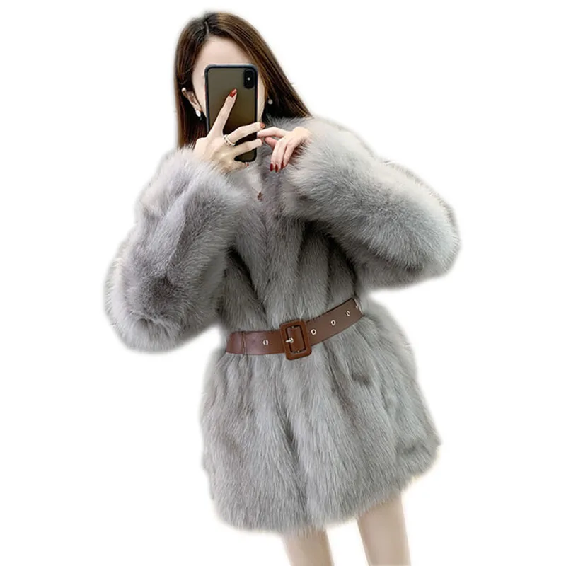 

High Quality Faux Fox Fur Coat Elegant Women Winter Furry Warm Jacket Fashion Female Large Size Loose Cardigan Fur Overcoat G222