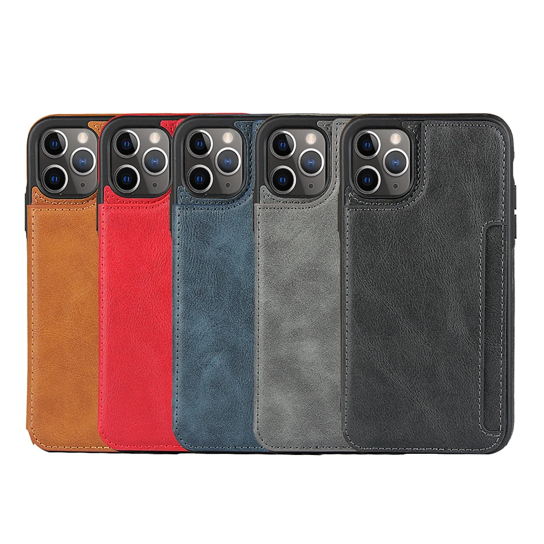 

Leather Phone Case for iPhone 12 11 Pro XS Max X XR 7 8Plus 12 Mini SE20 Wallet Card Slot Pull Pouch Silicone Frame Back Cover