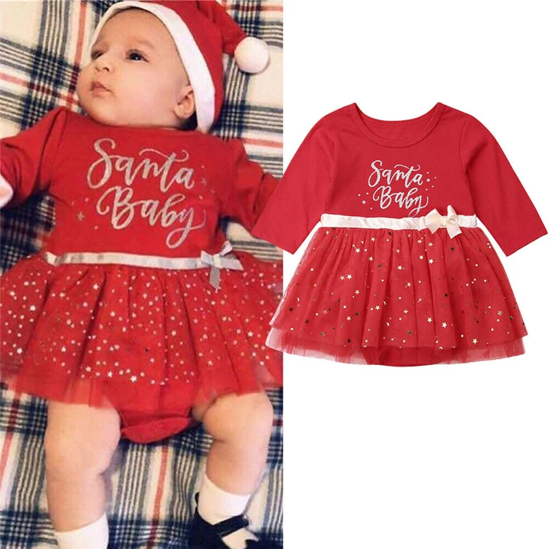 Рождественское платье для маленьких девочек зимнее с длинными рукавами