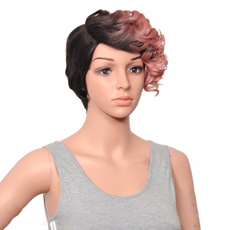 HAIRJOY женский специальный смешанный цвет боковая часть короткий кудрявый синтетический парик для волос