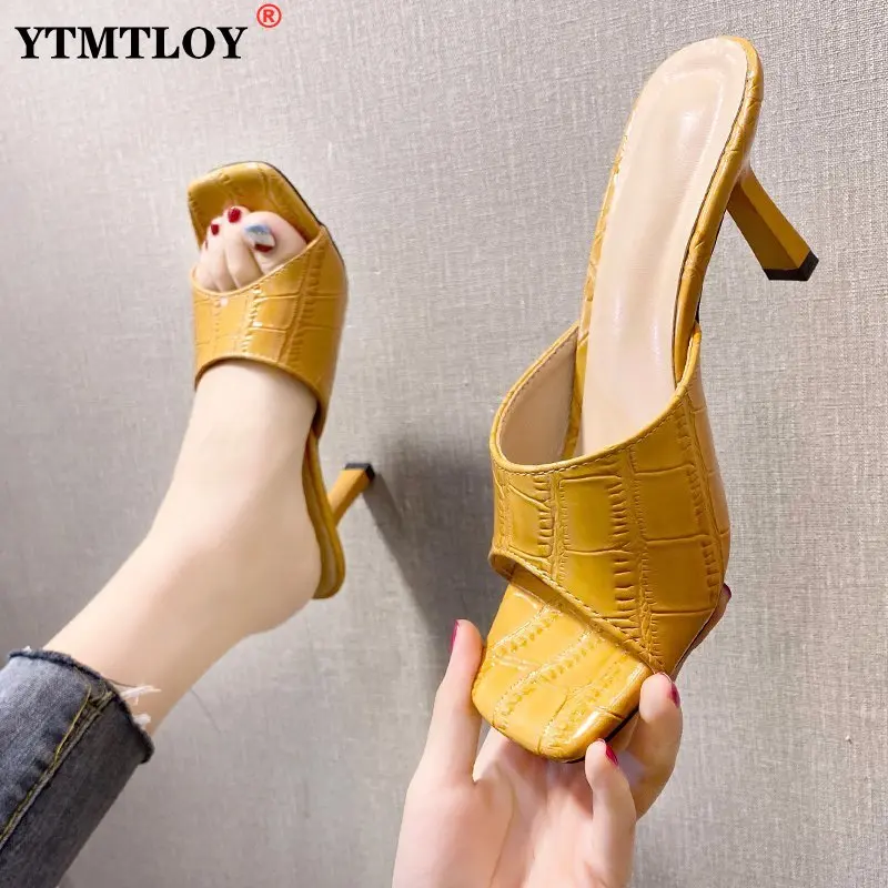 

Design Women Elegant Square Sandaly Toe Thin High Heels Summer Outdoor Beach Shoes Gladiator 9CM Ladies Sandals slippers