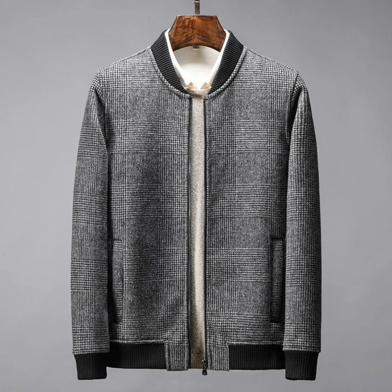 Minglu шерстяные мужские куртки Роскошные с подкладкой в клетку воротником стойкой