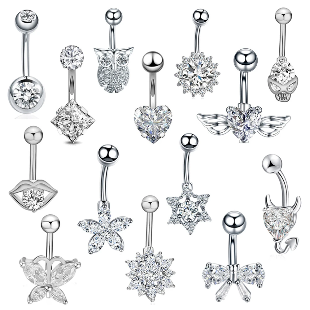 

LIMARIO Sexy Dangling Navel Belly Button Ring Oreja 14G Double Round Cubic Zirconia 316L Surgical Steel Belly Piercing Jewelry