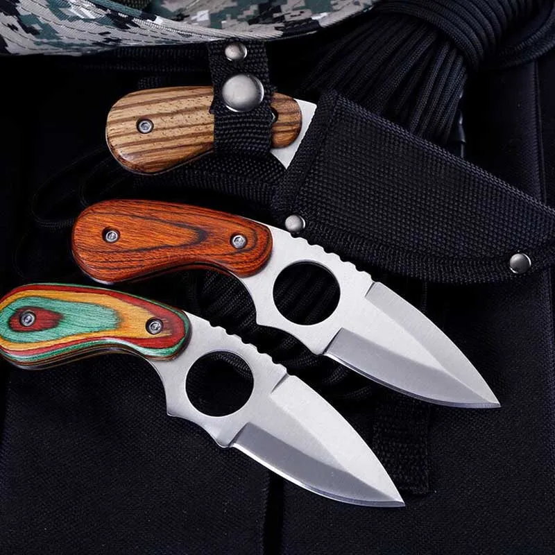 

Wooden handle mini straight knife camping high hardness survival knife portable outdoor knives wild hunting multi-function knive
