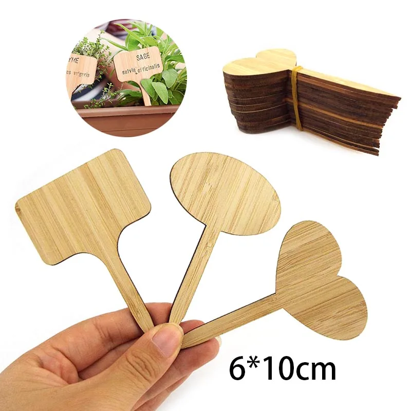 

10*6 см Т-образные бамбуковые этикетки для растений, экологически чистые деревянные ярлыки для цветов, овощей, садовые маркеры, инструменты д...