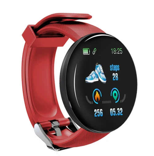 D18 новые умные часы для мужчин, кровяное давление, Круглые, Bluetooth, умные часы, женские часы, водонепроницаемые, спортивные, трекер, WhatsApp, для Android Ios - Цвет: Красный