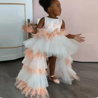 peach gorgeous tiered appliques flower girl dresses wedding party backless princess birthday pageant robe de demoiselle custom