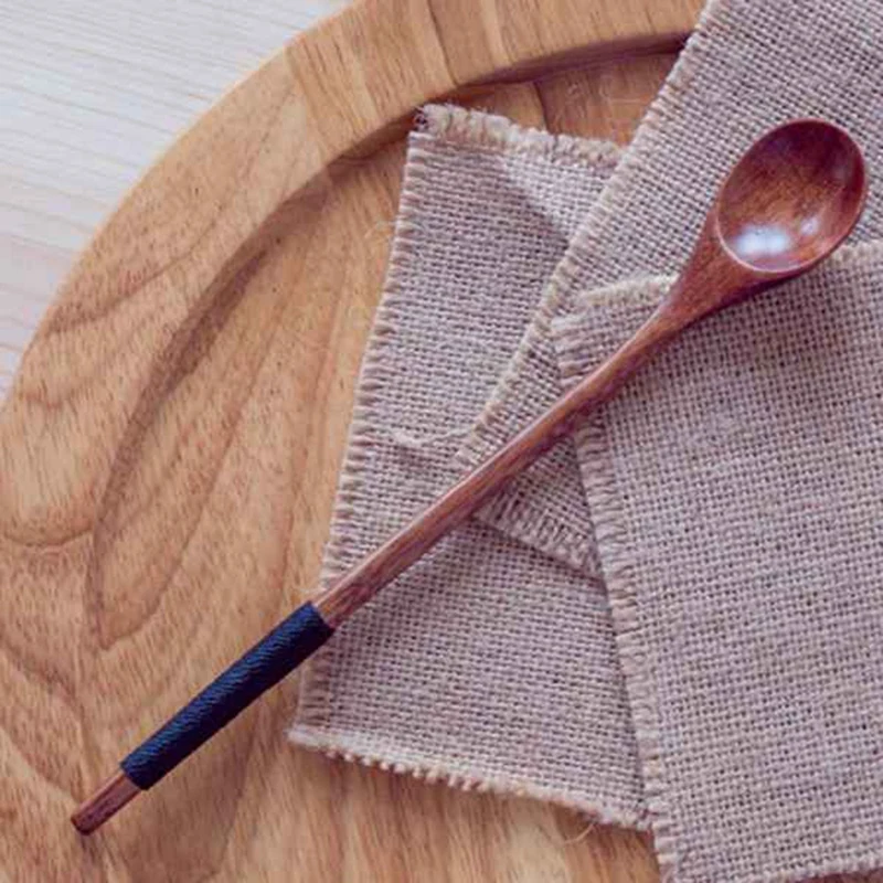 

6Pcs Long Handled Wooden Spoons Wood Tea Coffee Spoon Japanese Style Dessert Spoon Set Honey Mixing Spoon Wood Tableware