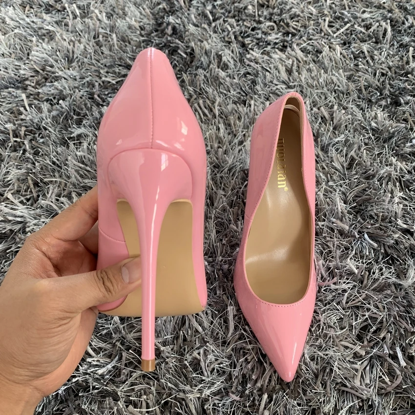 Женские туфли лодочки из лакированной кожи с острым носком на высоком каблуке 12