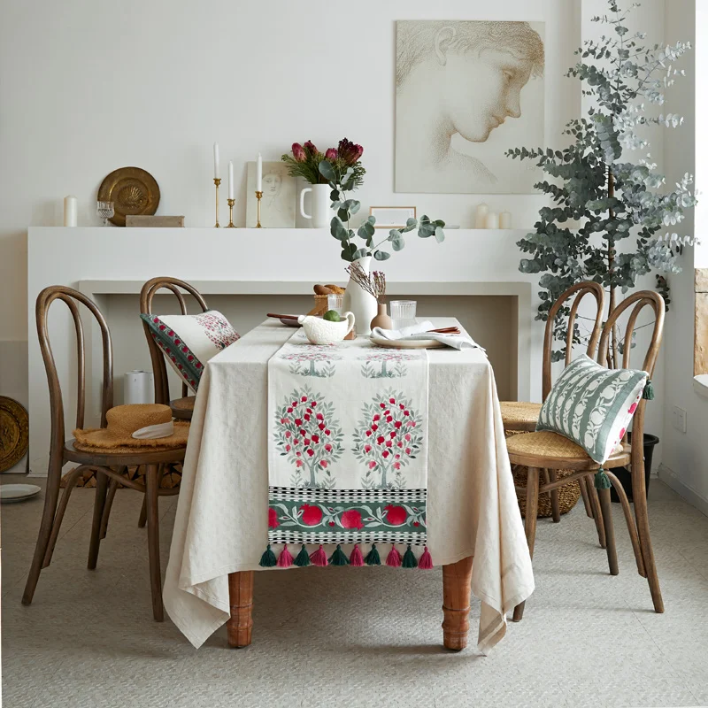 Персиковый гранат Рождество Белый Мешковина настольные бегуны современные для