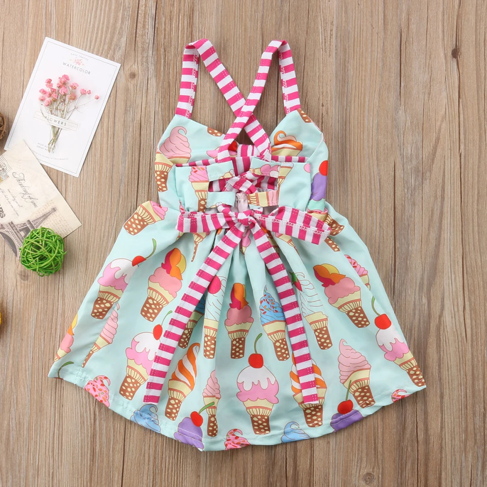 6M-5Years Ice cream printed dress for Toddler Baby Girls Party Halter Backless Tutu Dresses Sundress | Детская одежда и обувь