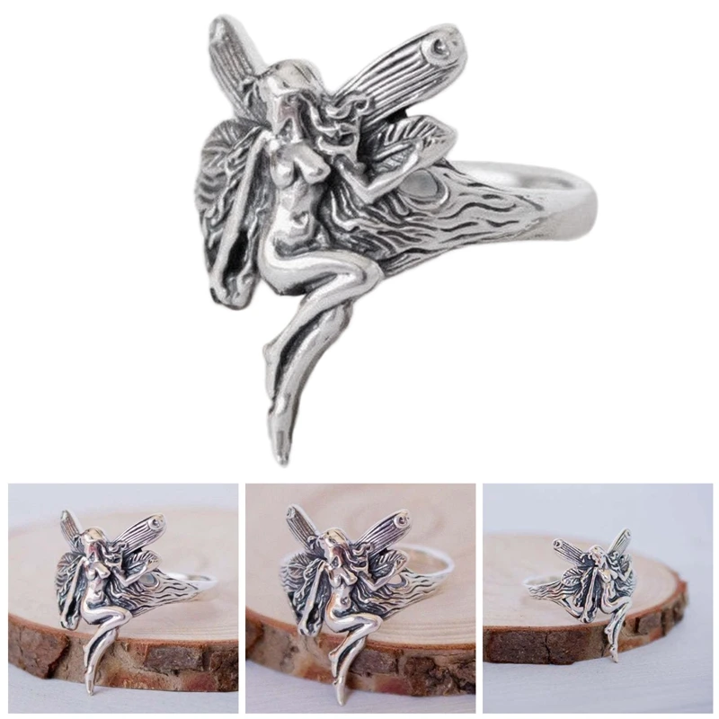 Винтажное святое кольцо в Афинах простое с крыльями ангела символом для женщин