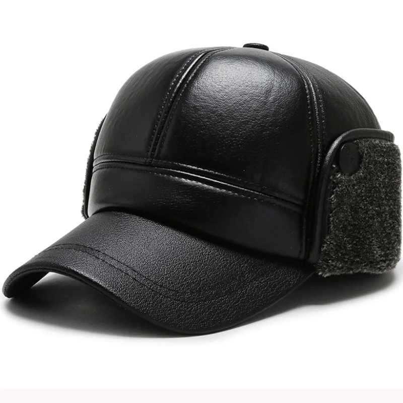 HT2819 осенне-зимняя мужская шапка Толстая теплая Меховая кепка с ушками кожаная
