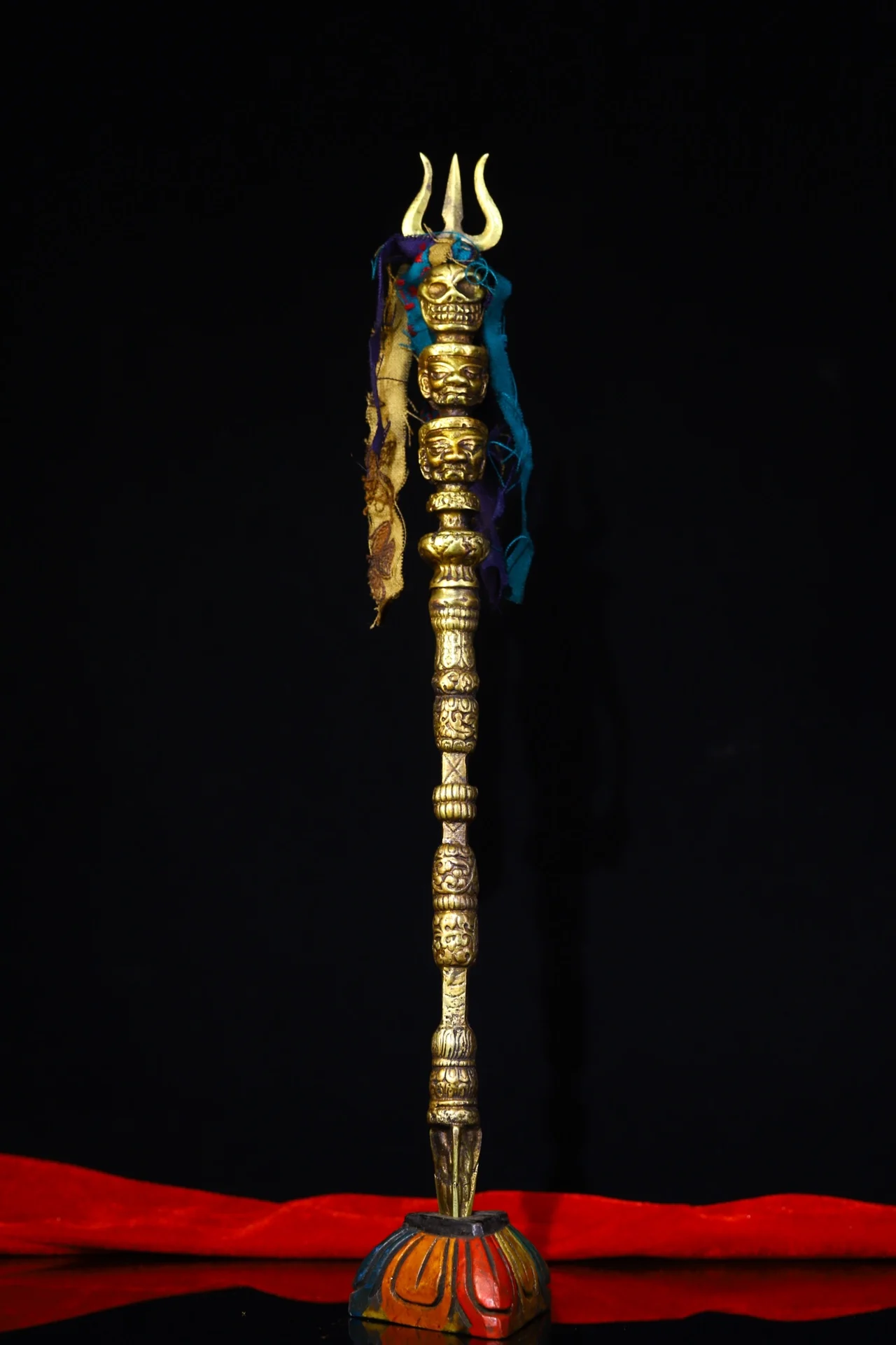 

17"Nepal Buddhism Old Bronze Skull head Mahakala statue Dharma Dorje Vajra Phurpa Town House Exorcism Ward off evil spirits