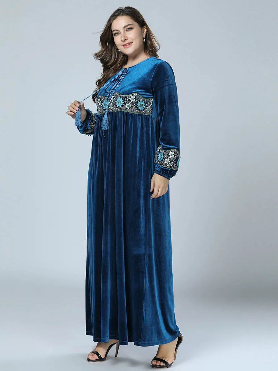 Бархатное мусульманское платье большого размера Дубай абайя женские платья